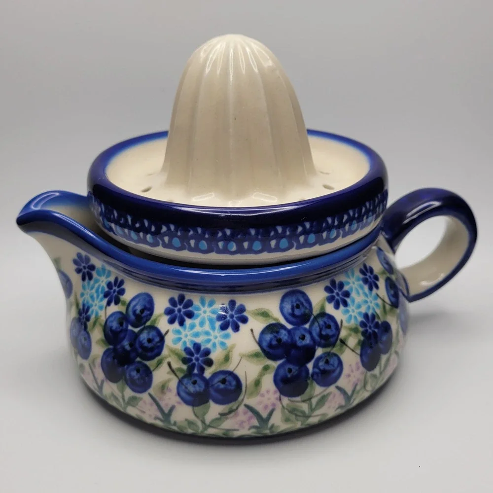 Kalich Polish Pottery Citrus Juicer Unikat Blueberry Floral Julia D‎ Boleslawiec